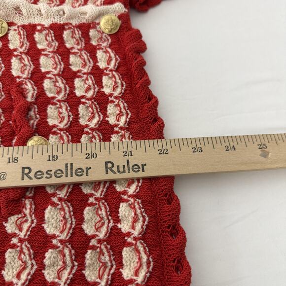 J Crew Sweater Womens XL Red Crochet Textured Knit Cardigan Classic Money Preppy - Picture 8 of 8